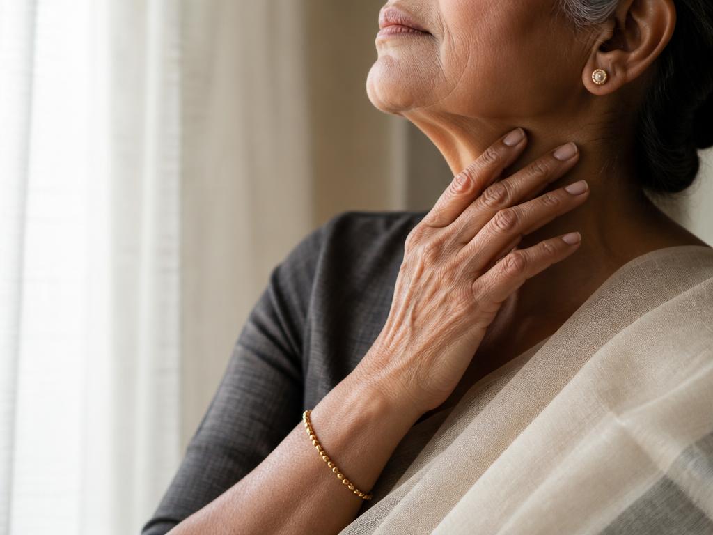 Mature woman with natural skin texture in soft window light